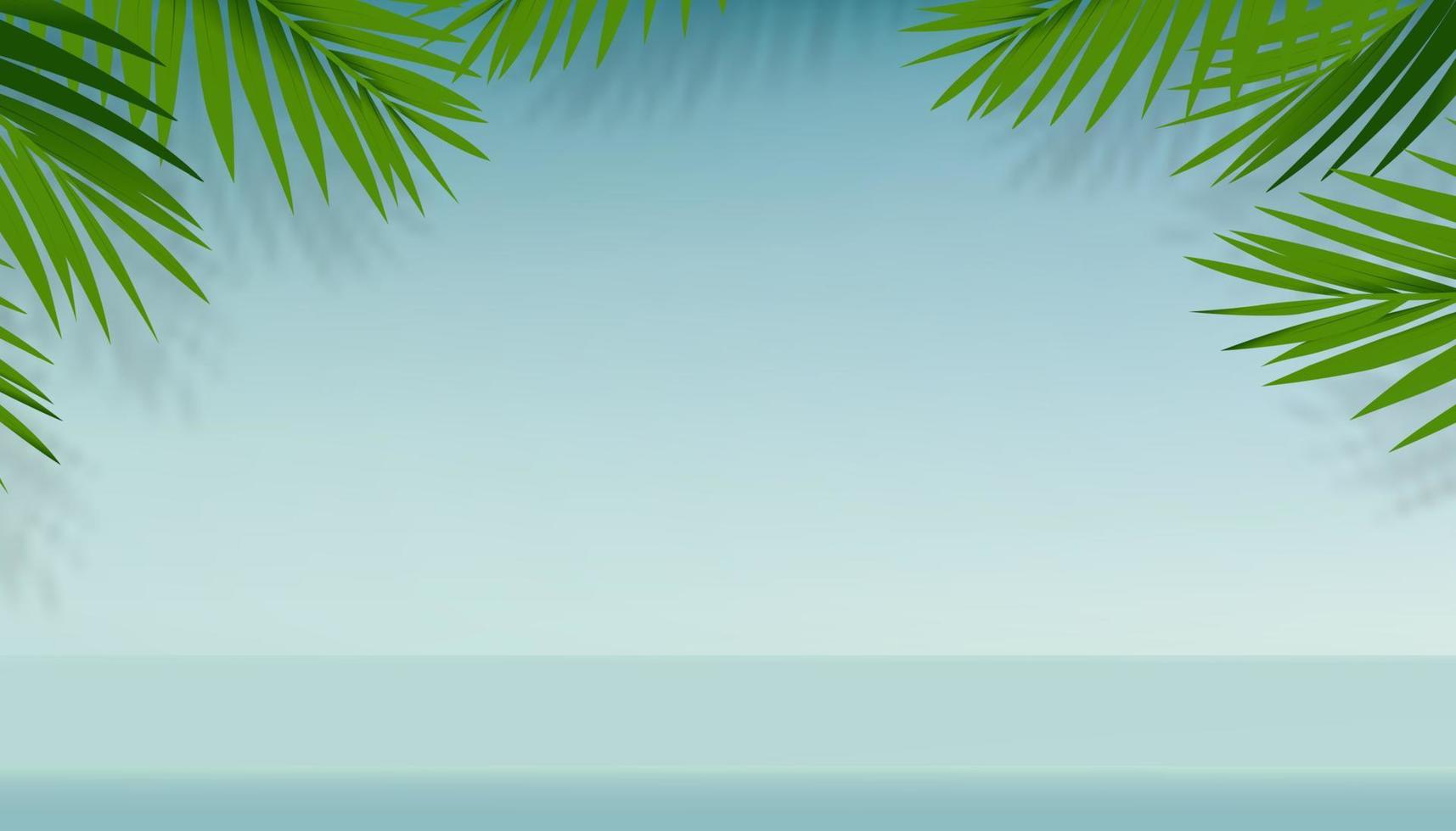 estate sfondo studio camera con palma le foglie su blu wall.vector 3d galleria camera con rami tropicale le foglie con ombra, fondale sfondo minimo design per primavera estate prodotti presentazione vettore