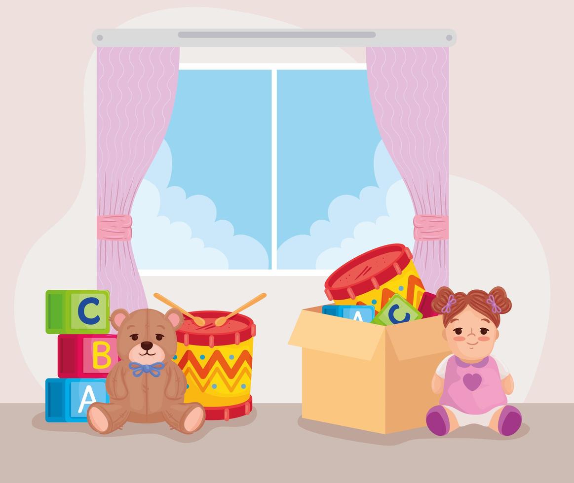simpatici giocattoli per bambini in camera da letto vettore