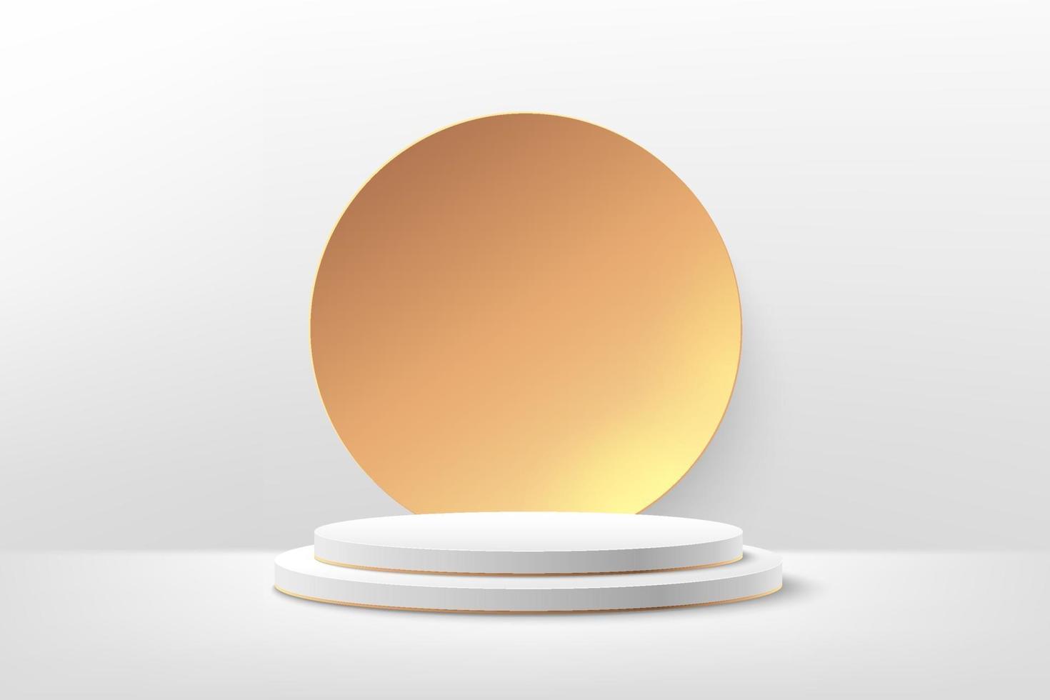 display rotondo astratto per prodotto sul sito Web in chiave moderna. rendering di sfondo con podio e scena di muro bianco minimo, rendering 3d forma geometrica colore bianco e oro. illustrazione vettoriale