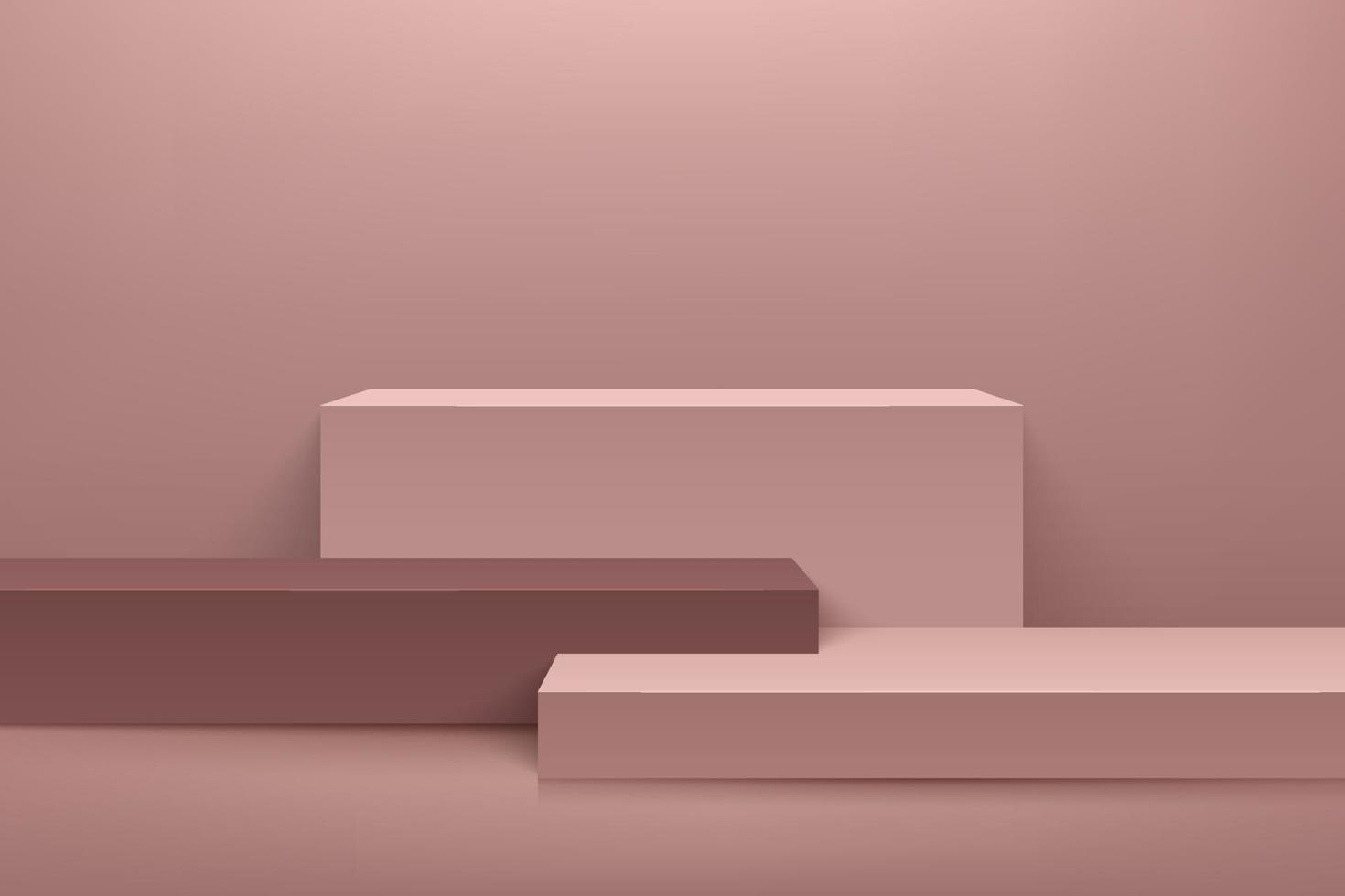 display cubo rosa astratto per prodotto sul sito Web in moderno. rendering di sfondo di lusso con podio e scena di parete minima trama in oro rosa, forma geometrica di rendering 3d. illustrazione vettoriale