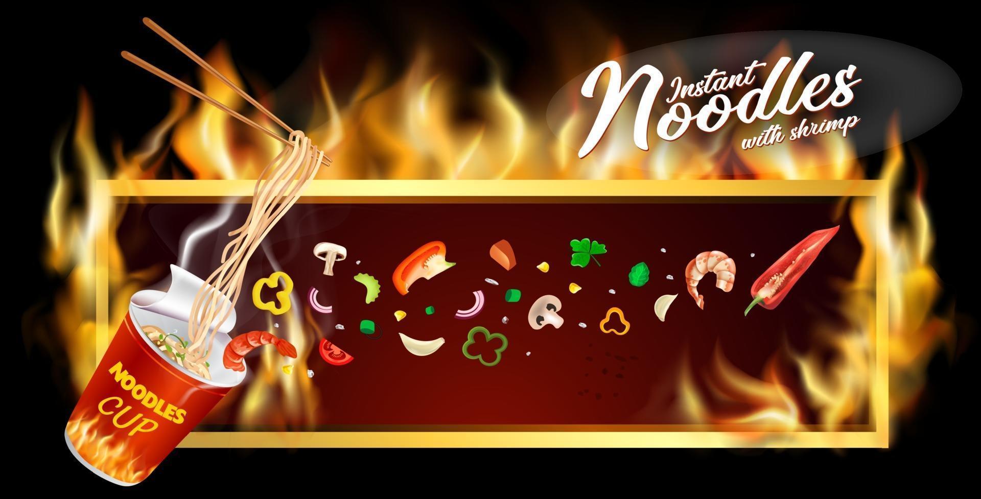 design di banner di spaghetti tazza istantanea vettore