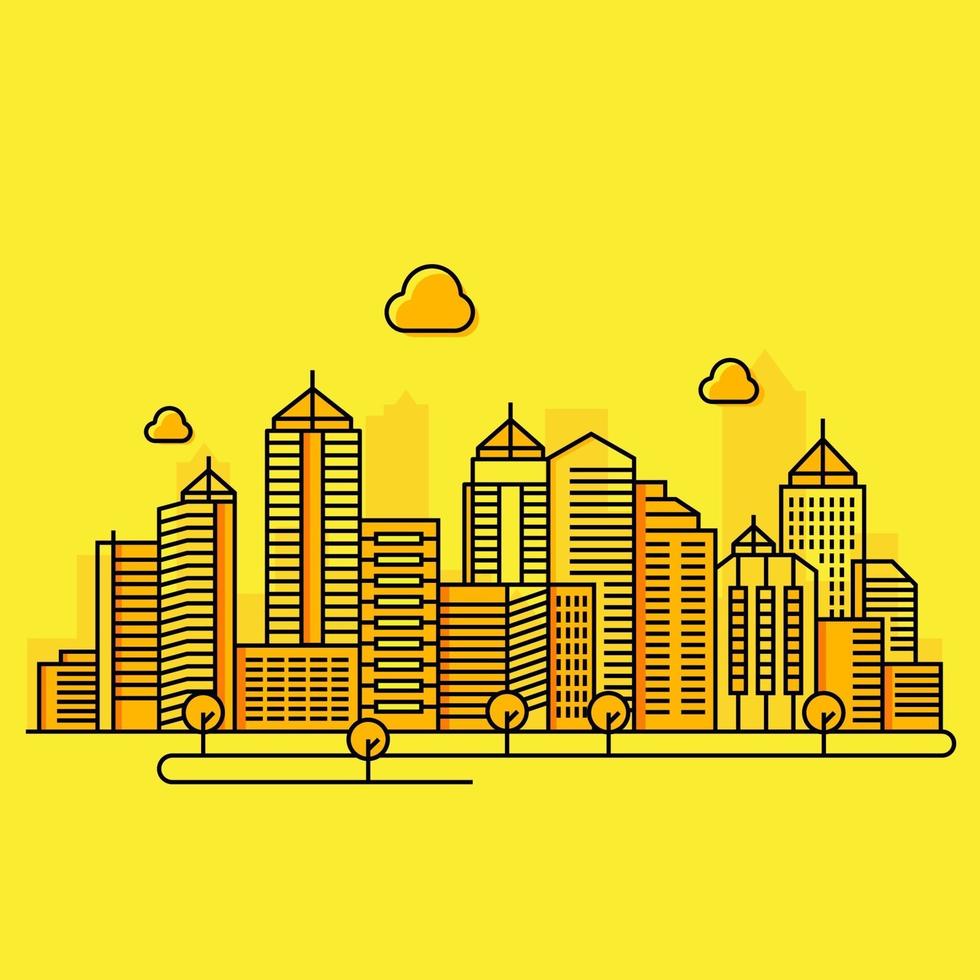 illustrazione al tratto di città su sfondo giallo vettore