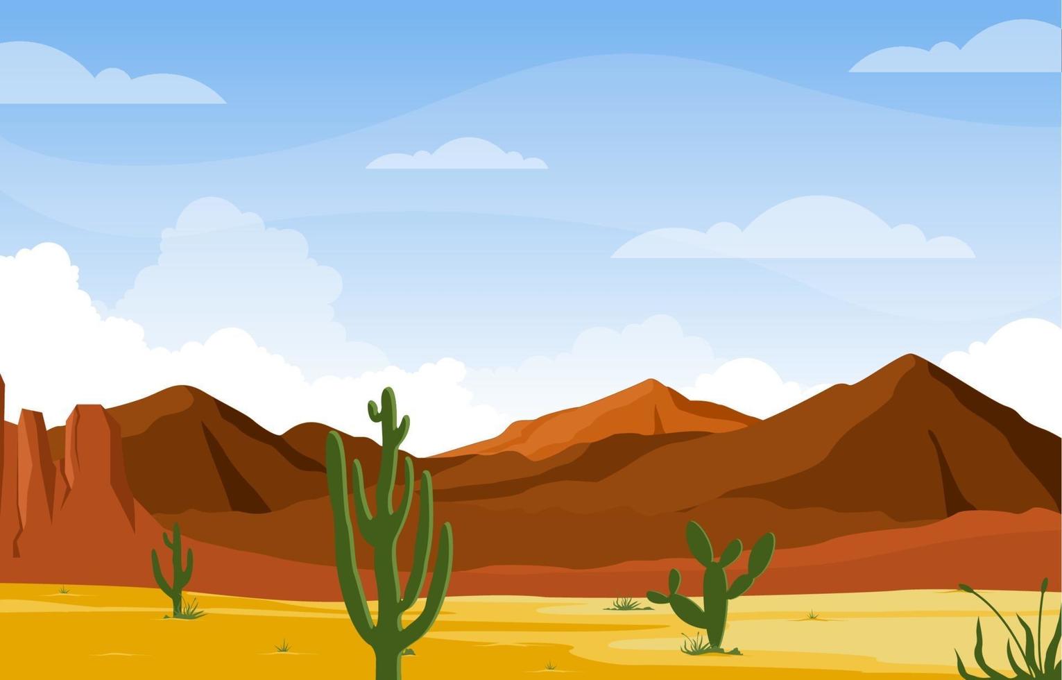 giornata nel vasto deserto americano occidentale con l'illustrazione del paesaggio dell'orizzonte di cactus vettore