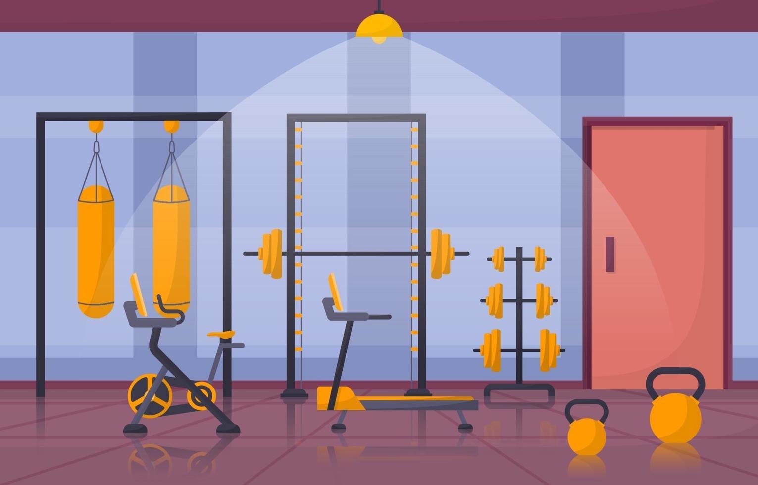 interno di palestra fitness con illustrazione vettoriale attrezzature bodybuilding