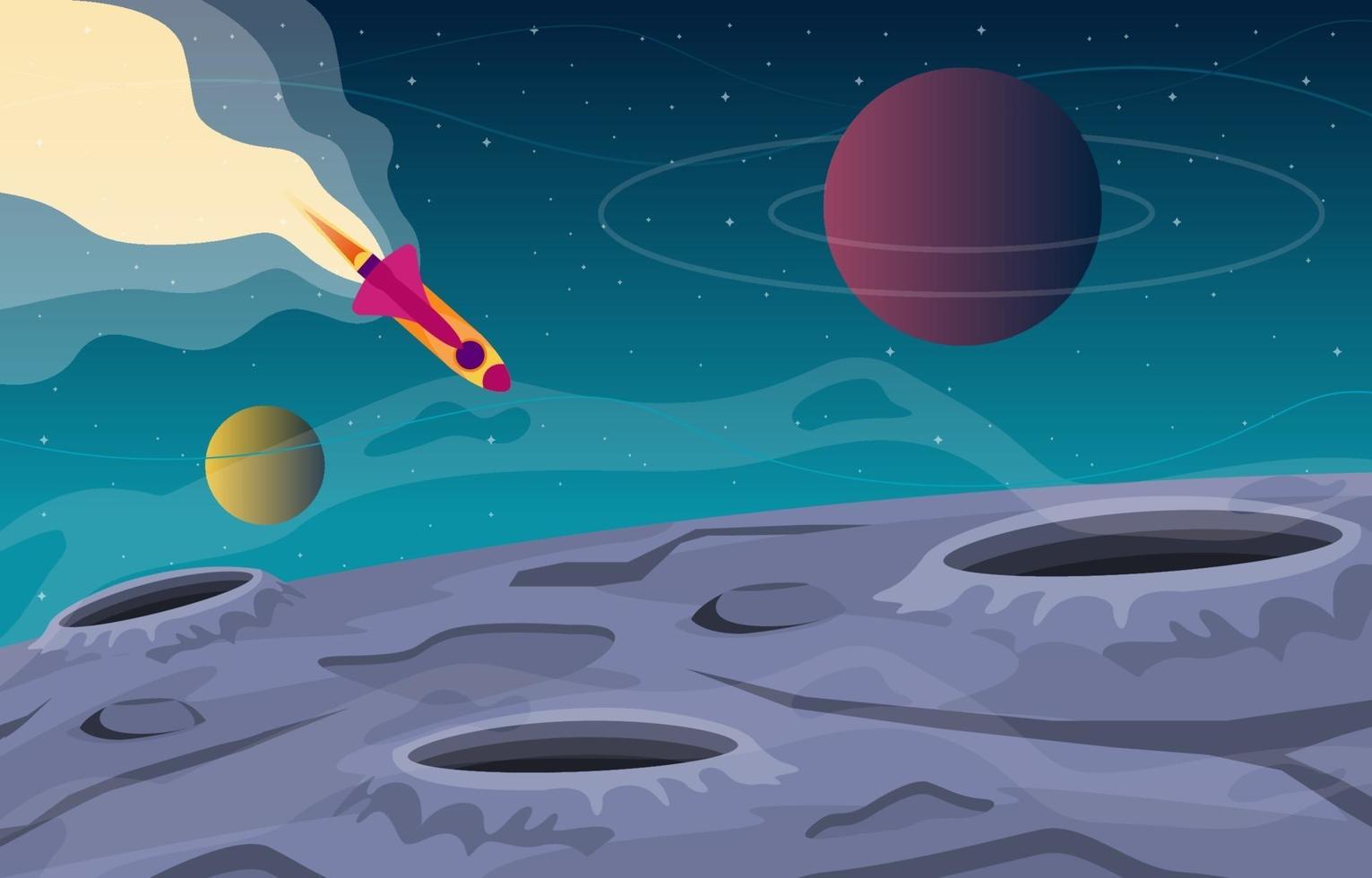 astronave che esplora l'illustrazione del pianeta di fantasia di fantascienza vettore