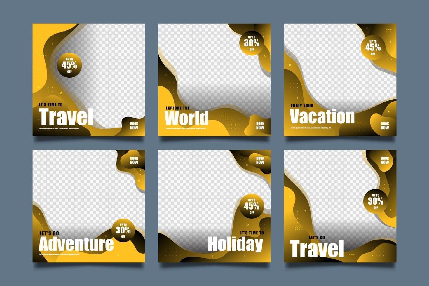 modelli di viaggio per set di post sui social media vettore