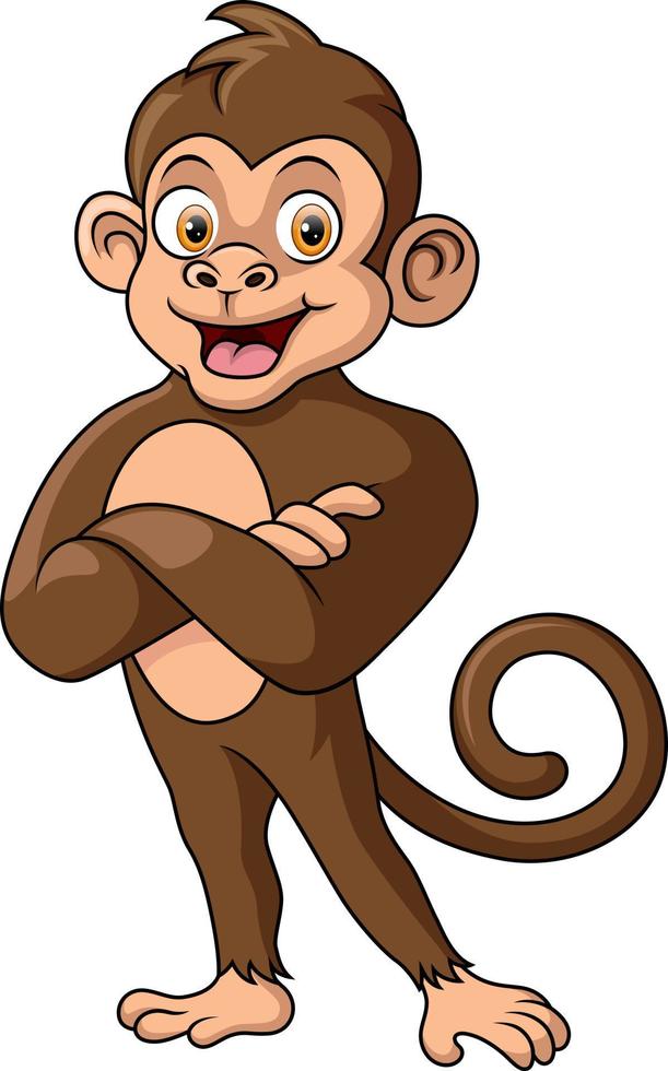 carino contento scimmia cartone animato in posa vettore