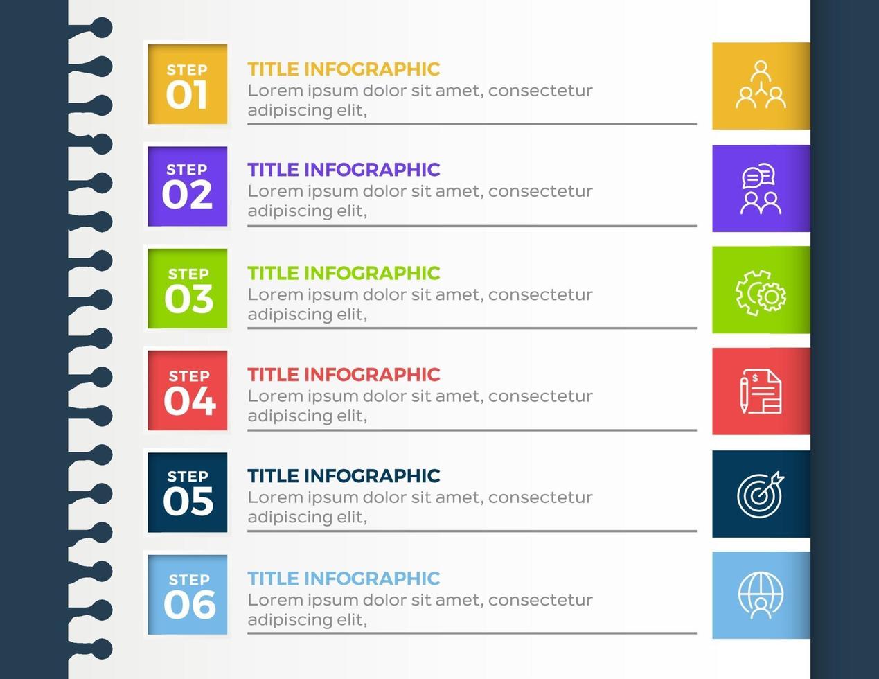 infografiche aziendali. timeline con 6 passaggi o opzioni vettore