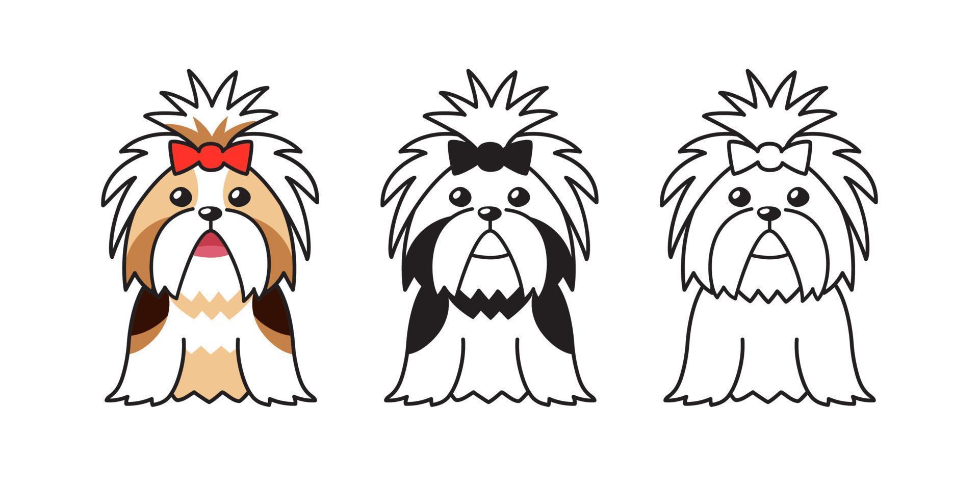 set di cartoni animati vettoriali di cane shih tzu