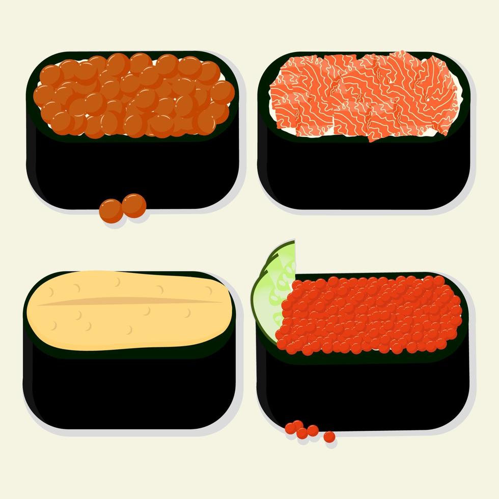 isolato gunkan Sushi impostato collezione su bianca sfondo vettore