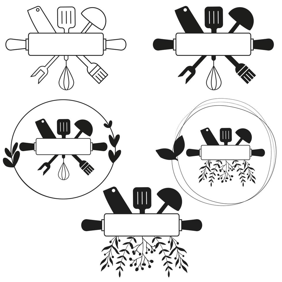 cucina monogramma icona vettore impostare. cucina Diviso telaio illustrazione. cucinando simbolo o logo.