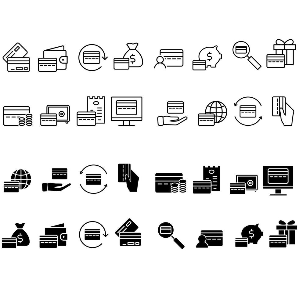 credito carta icona vettore impostare. banca carta illustrazione cartello collezione. banca account simbolo o logo.
