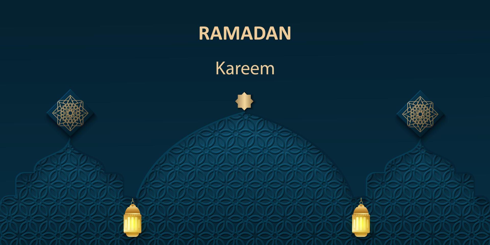 Ramadan kareem, islamico Arabo sfondo con blu arco. vettore illustrazione