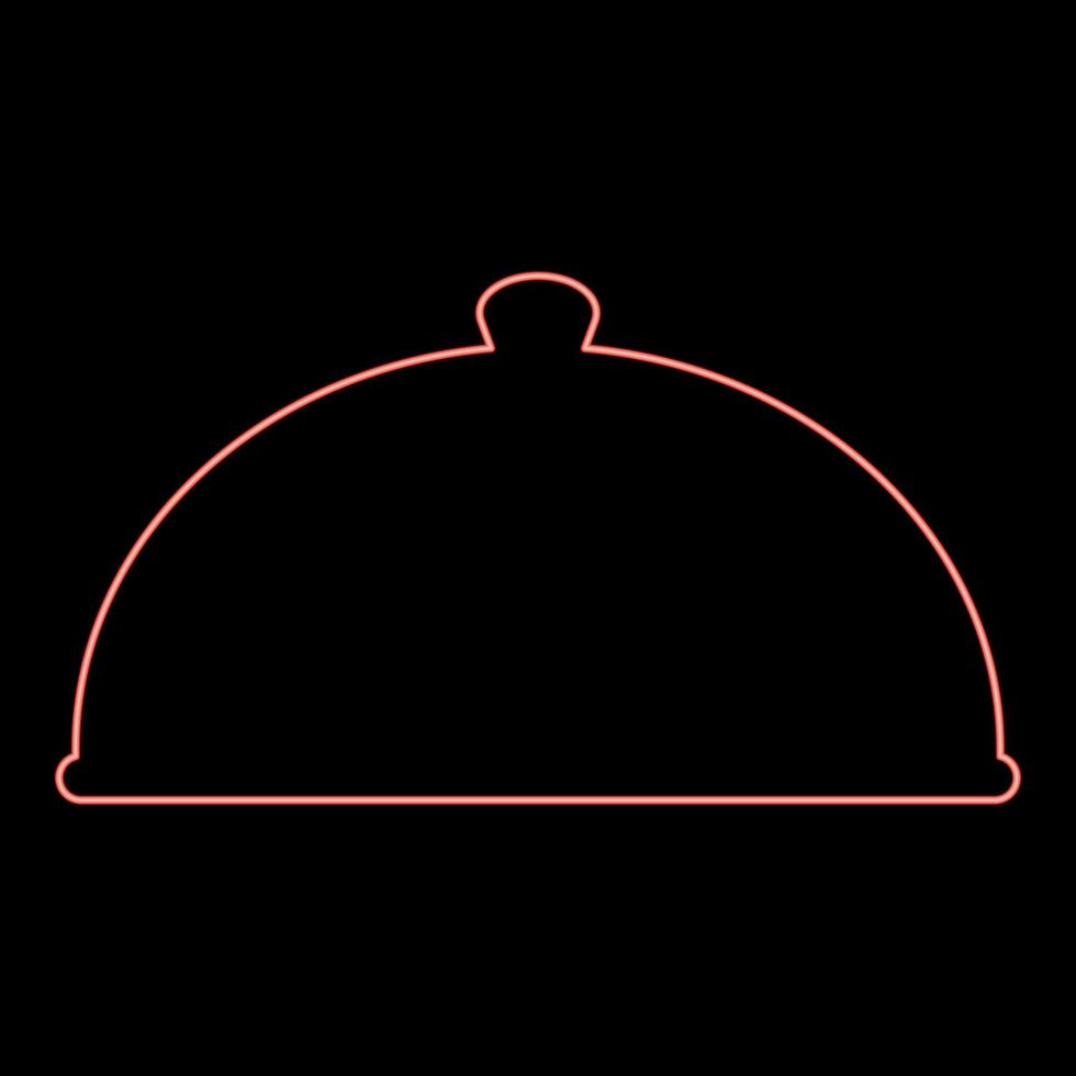 neon campana di vetro servendo piatto ristorante copertina cupola piatto coperture per mantenere cibo caldo convesso coperchio squisito presentazione buongustaio pasto ristorazione concetto rosso colore vettore illustrazione Immagine piatto stile