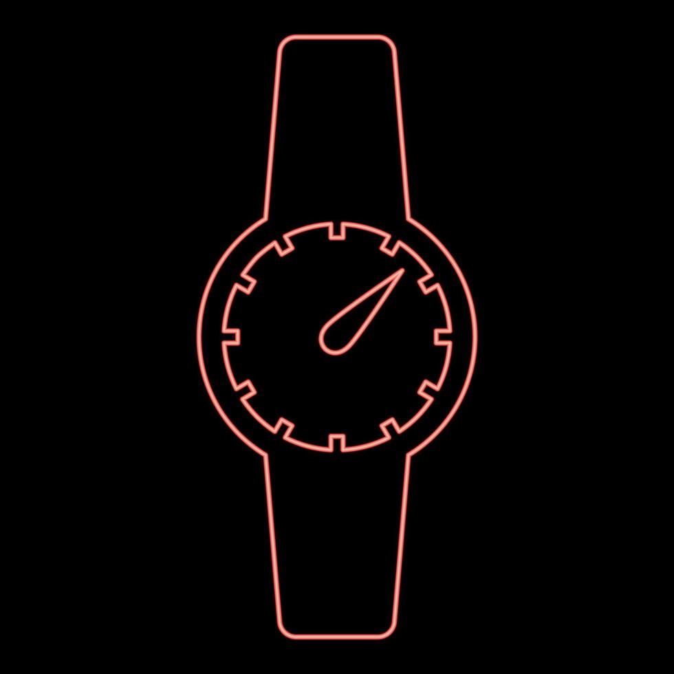 neon polso orologio mano orologio orologio cronometro rosso colore vettore illustrazione Immagine piatto stile