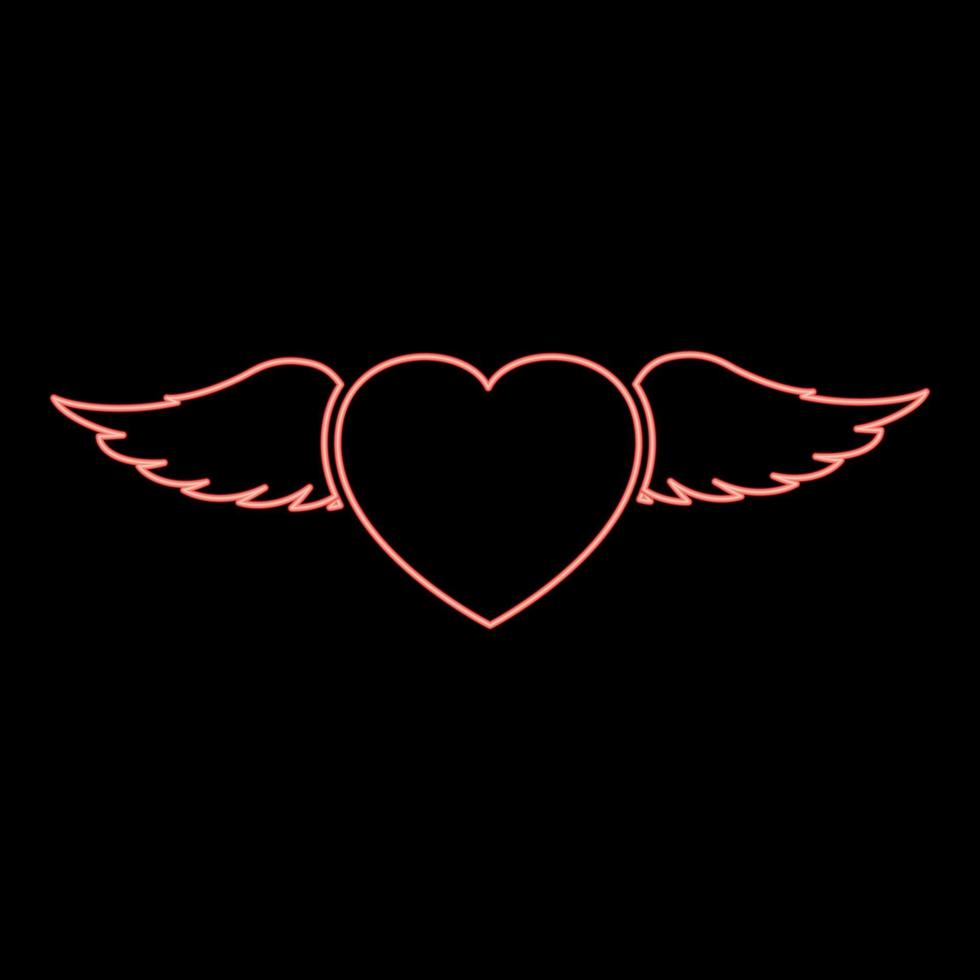 neon cuore con ala rosso colore vettore illustrazione Immagine piatto stile