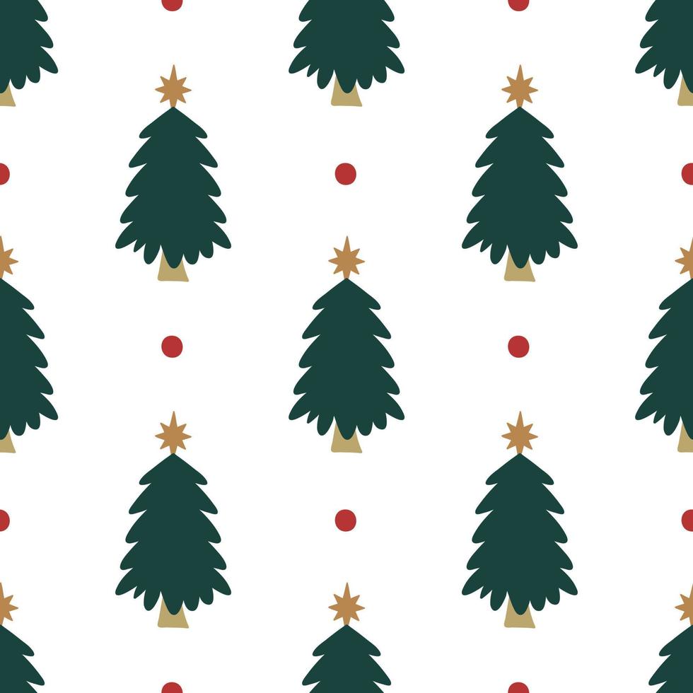 Natale albero con d'oro stella e rosso punto. inverno Festival senza soluzione di continuità modello. vettore
