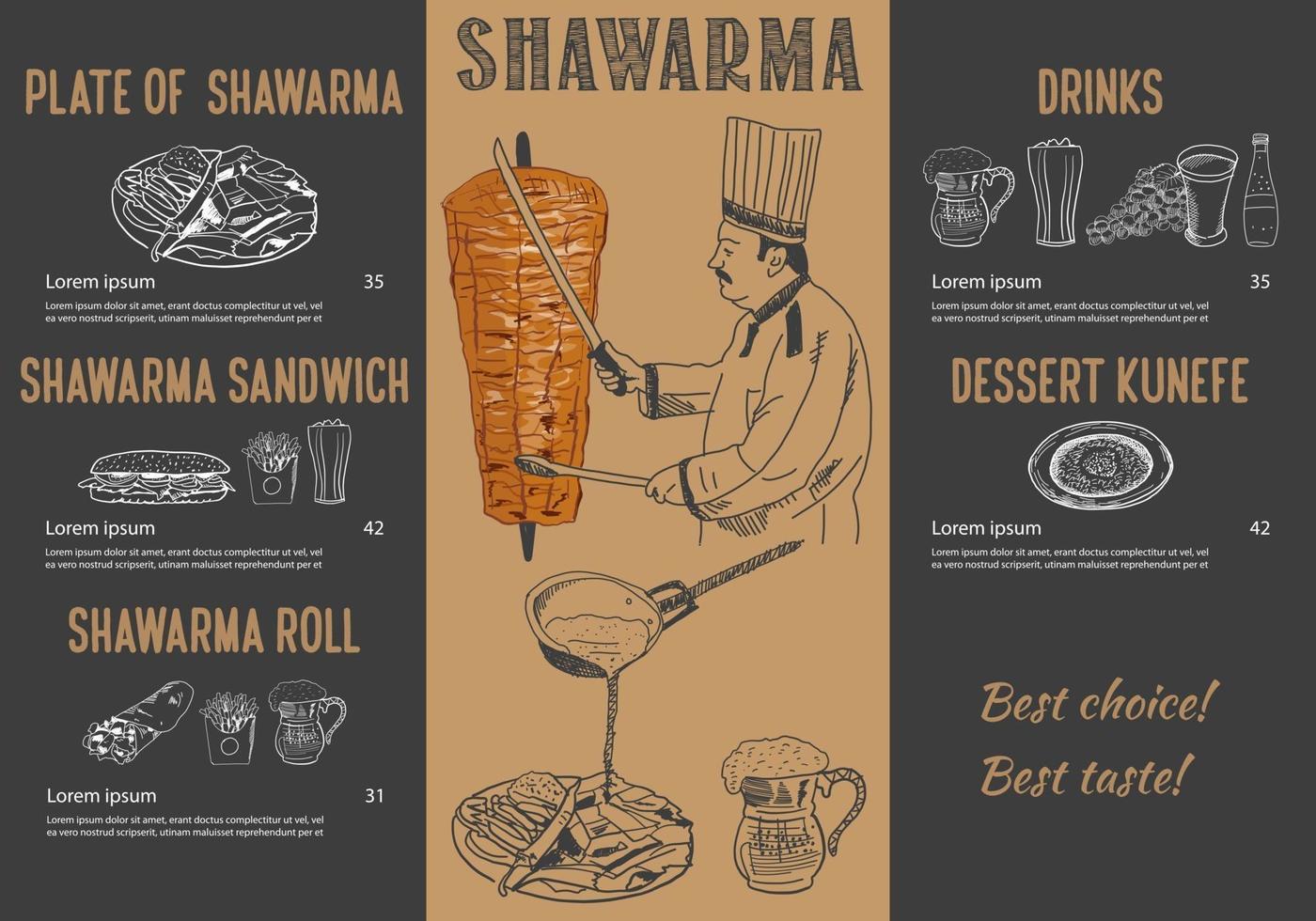 cucina shawarma e ingredienti per kebab. vettore