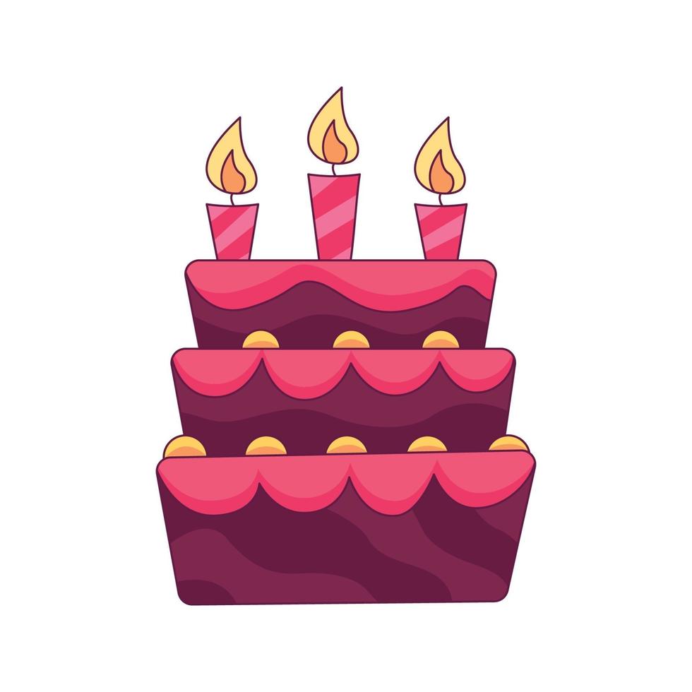 illustrazione di kawaii di vettore di concetto disegnato a mano di doodle del fumetto della torta di compleanno