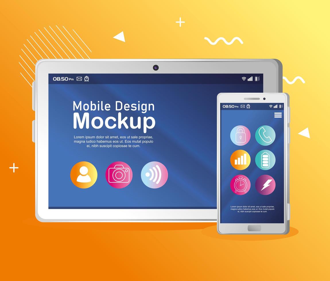 mockup realistico di tablet e smartphone vettore