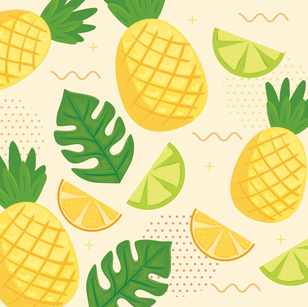 arance e fette di limone con sfondo pattern di ananas tropicale vettore