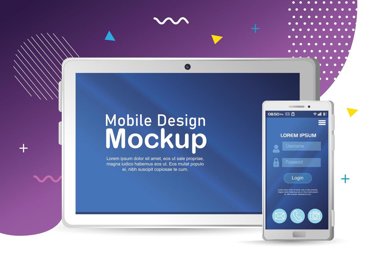 mockup realistico di smartphone e tablet vettore