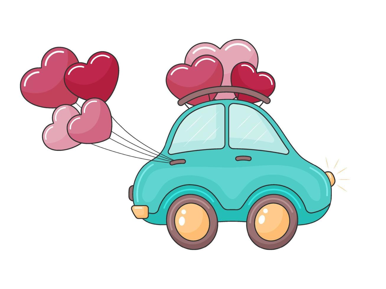 poco cartone animato auto con cuori. romantico vettore illustrazione. isolato su bianca.