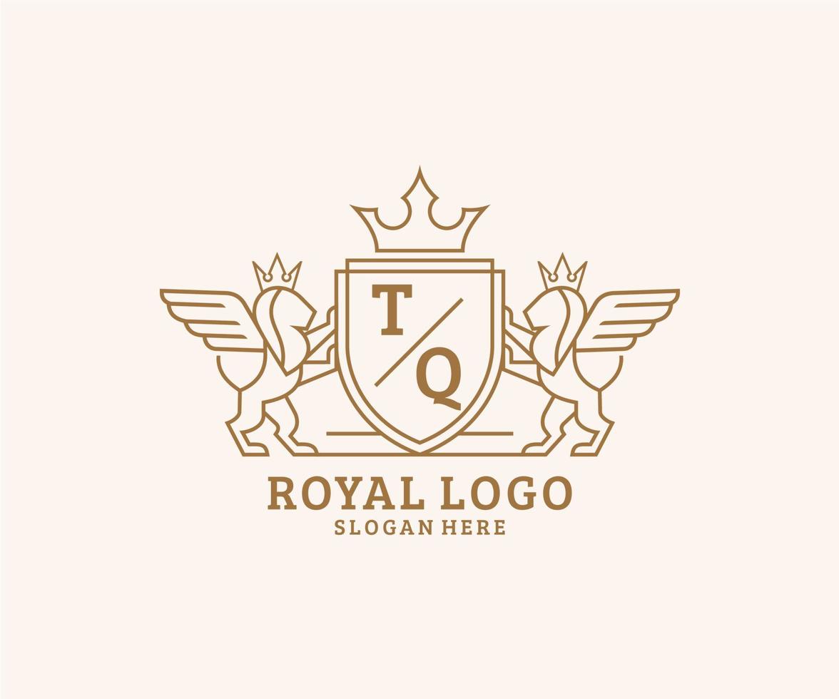 iniziale tq lettera Leone reale lusso stemma araldico logo modello nel vettore arte per ristorante, regalità, boutique, bar, Hotel, araldico, gioielleria, moda e altro vettore illustrazione.