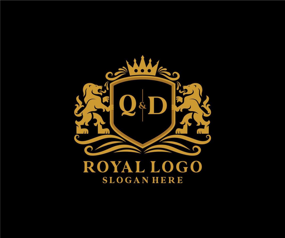 iniziale qd lettera Leone reale lusso logo modello nel vettore arte per ristorante, regalità, boutique, bar, Hotel, araldico, gioielleria, moda e altro vettore illustrazione.