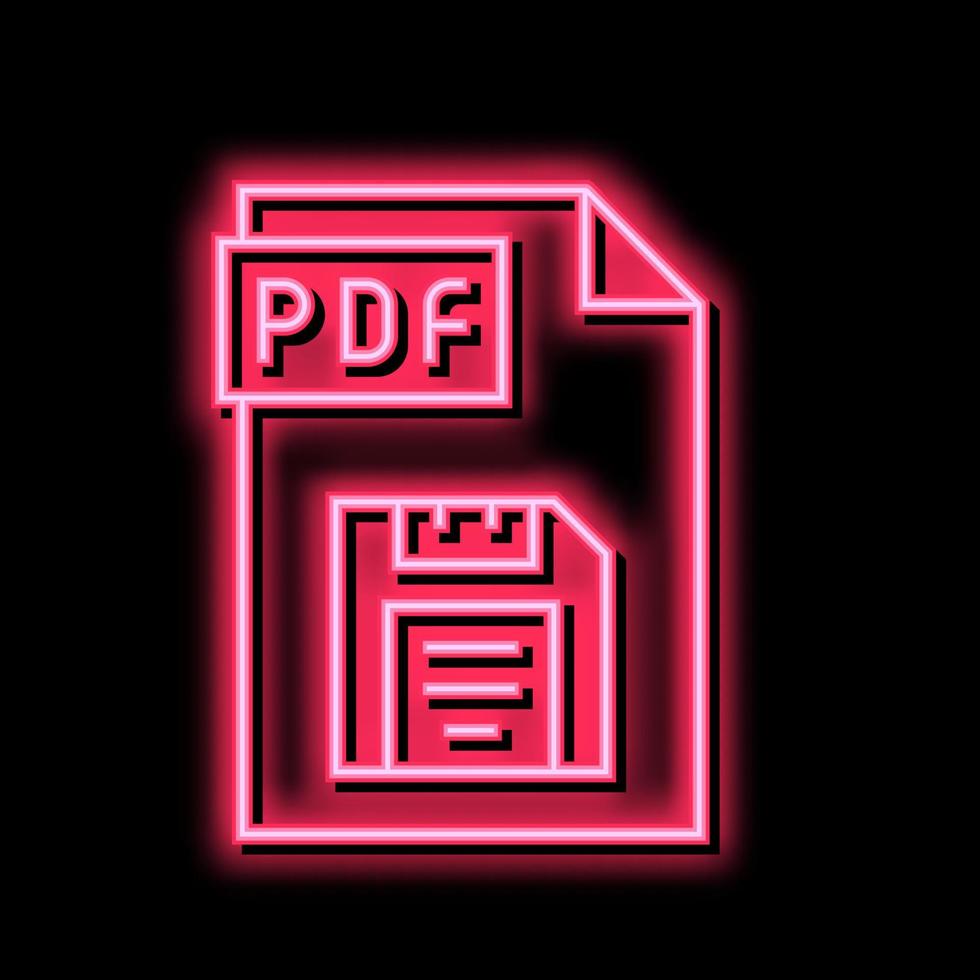 Salva PDF file neon splendore icona illustrazione vettore