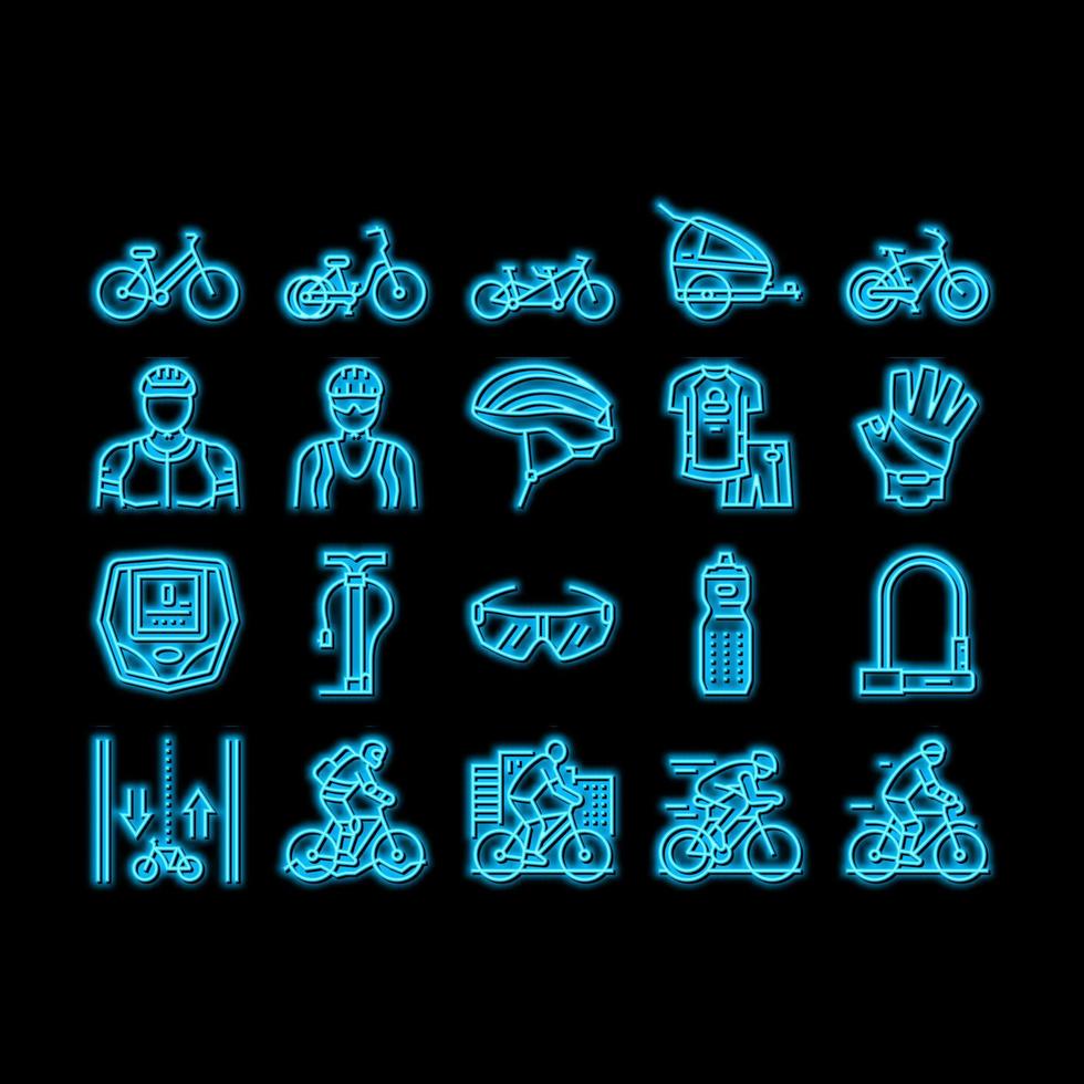 bicicletta trasporto e Accessori neon splendore icona illustrazione vettore
