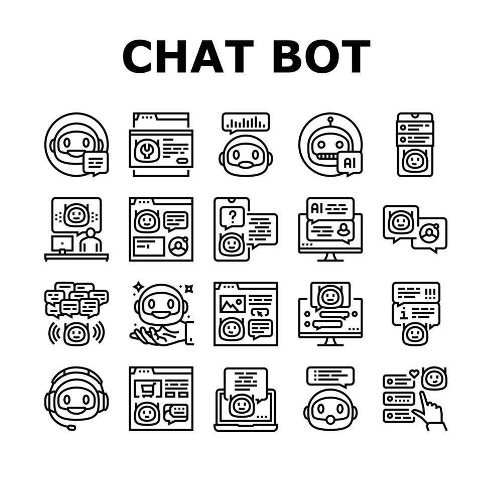 Chiacchierare Bot robot servizio in linea icone impostato vettore