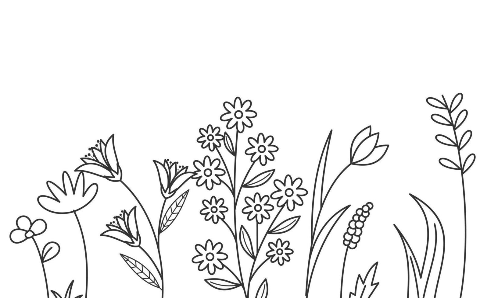 nero sagome di erba, fiori e erbe aromatiche isolato su bianca sfondo vettore