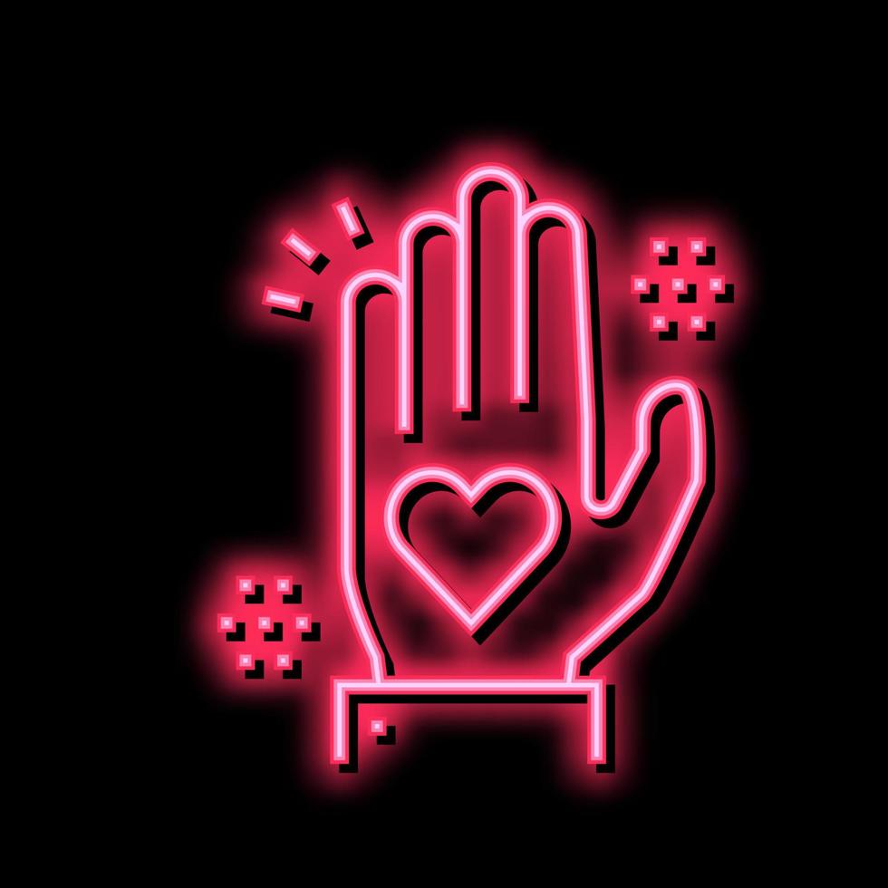 cuore su palma neon splendore icona illustrazione vettore