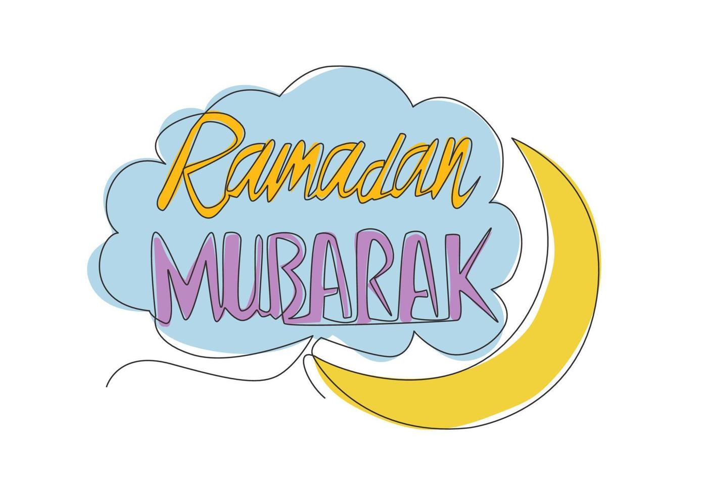 uno continuo linea disegno di contento eid al Fitr mubarak e Ramadan kareem concetto. islamico vacanza calligrafico design per Stampa, saluto carta, striscione, manifesto. singolo linea disegnare design illustrazione vettore