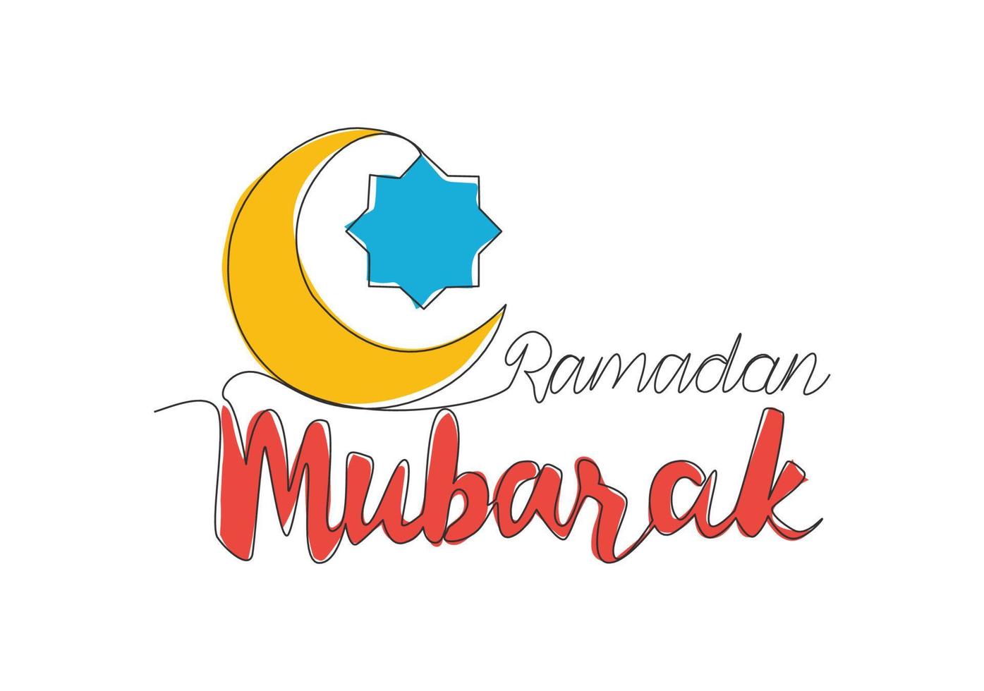 uno continuo linea disegno di contento eid al Fitr mubarak e Ramadan kareem concetto. islamico vacanza calligrafico design per Stampa, saluto carta, striscione, manifesto. singolo linea disegnare design illustrazione vettore