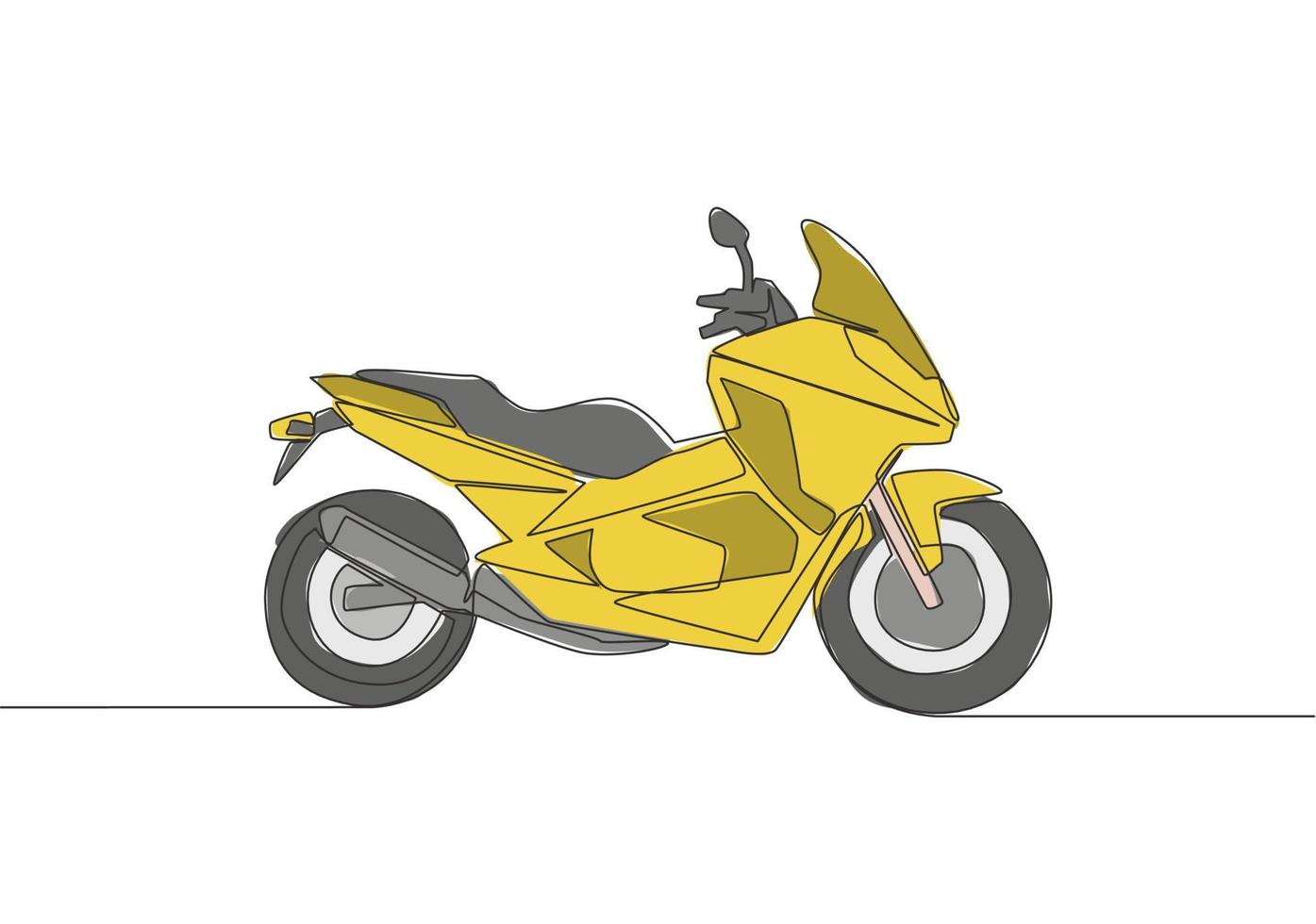 uno continuo linea disegno di di moda elegante asiatico underbone motocicletta logo. città motociclo concetto. singolo linea disegnare design vettore illustrazione