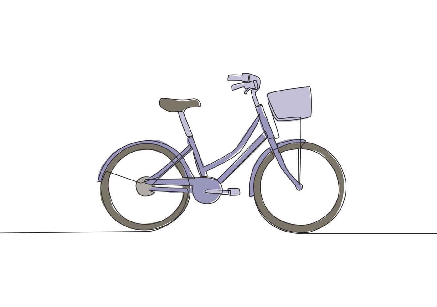 uno singolo linea disegno di Femminile classico roadster bicicletta logo. bicicletta con cestino a il davanti concetto. continuo linea disegnare design vettore illustrazione