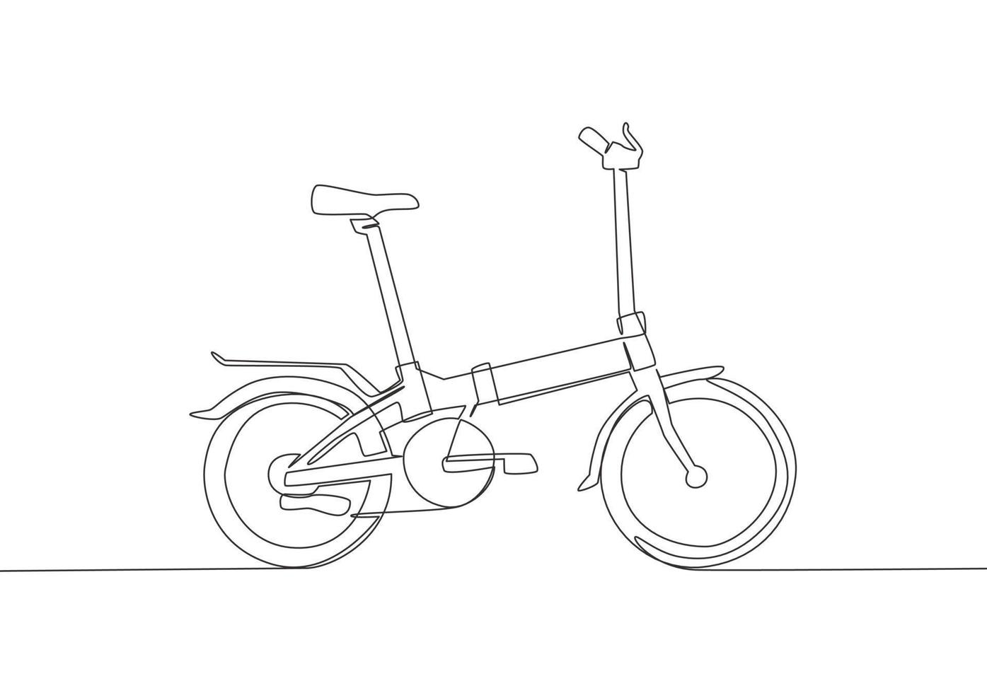 singolo continuo linea disegno di pieghevole bicicletta logo. Due ciclo mezzi di trasporto concetto. uno linea disegnare design grafico vettore illustrazione