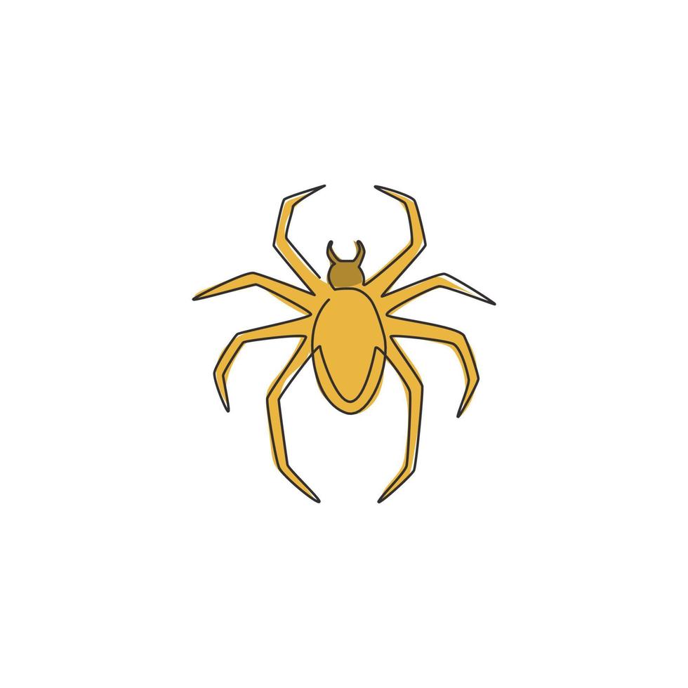 un disegno a tratteggio continuo di un ragno che allarga le lunghe gambe per l'identità del logo aziendale. simpatico insetto animale concetto per l'icona amante degli animali domestici. illustrazione vettoriale grafica di disegno di disegno a linea singola moderna