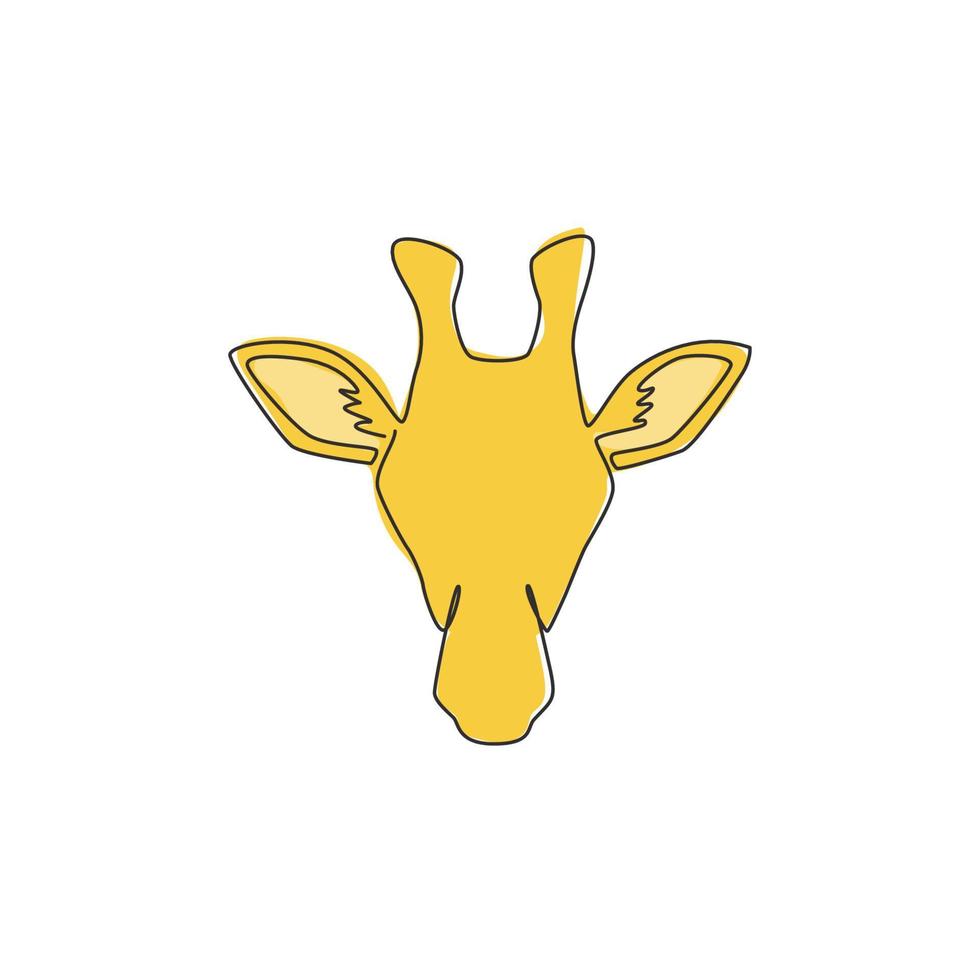 un disegno a linea singola della testa di giraffa per l'identità del logo safari. adorabile giraffa mascotte animale concetto per l'icona del parco nazionale di conservazione dell'africa. illustrazione vettoriale di disegno di disegno di linea continua