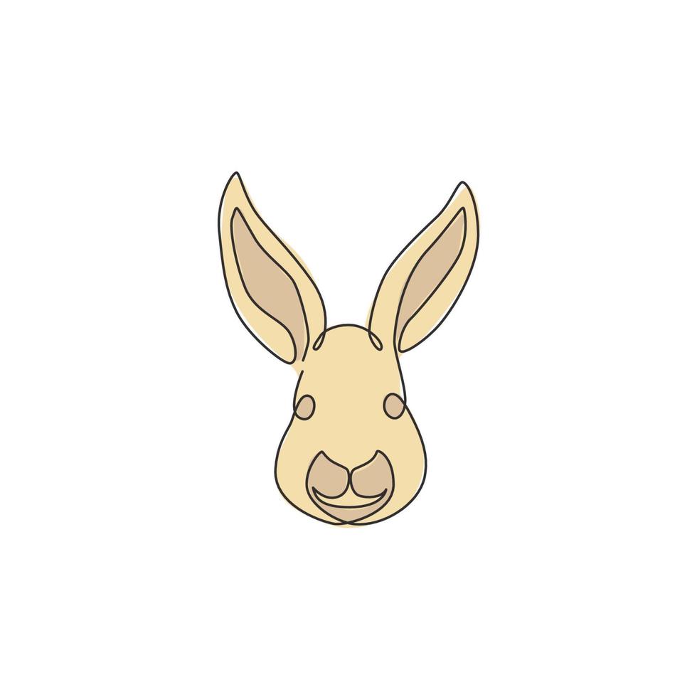 un disegno a linea continua di un'adorabile testa di coniglio per l'identità del logo del club degli amanti degli animali. simpatico coniglietto animale mascotte concetto per icona negozio di bambole per bambini. illustrazione vettoriale di disegno grafico a linea singola