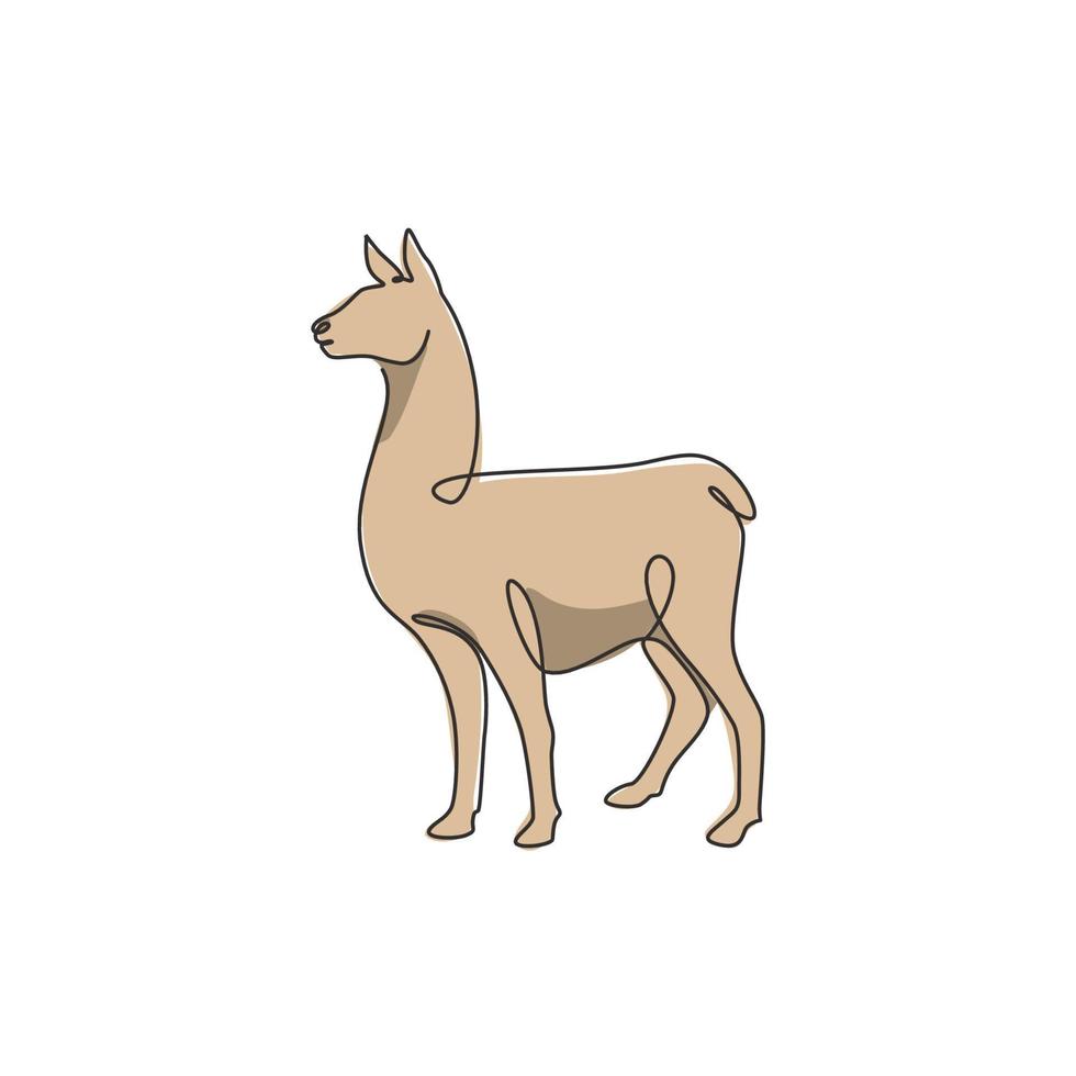 disegno a linea continua di simpatici alpaca per l'identità del logo aziendale. concetto di mascotte lama di montagna per l'icona del parco nazionale di conservazione. illustrazione vettoriale di disegno grafico moderno a una linea di disegno
