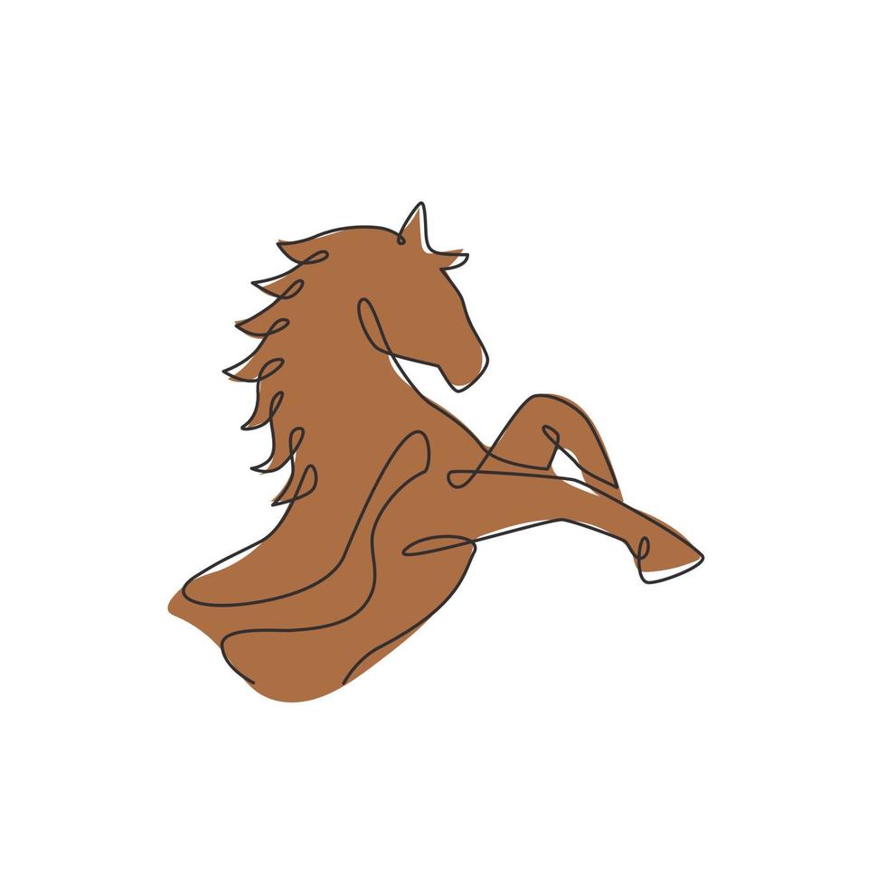uno singolo linea disegno di salto eleganza cavallo per azienda logo identità. forte galoppo testa mammifero animale simbolo concetto. moderno continuo linea disegnare vettore grafico design illustrazione