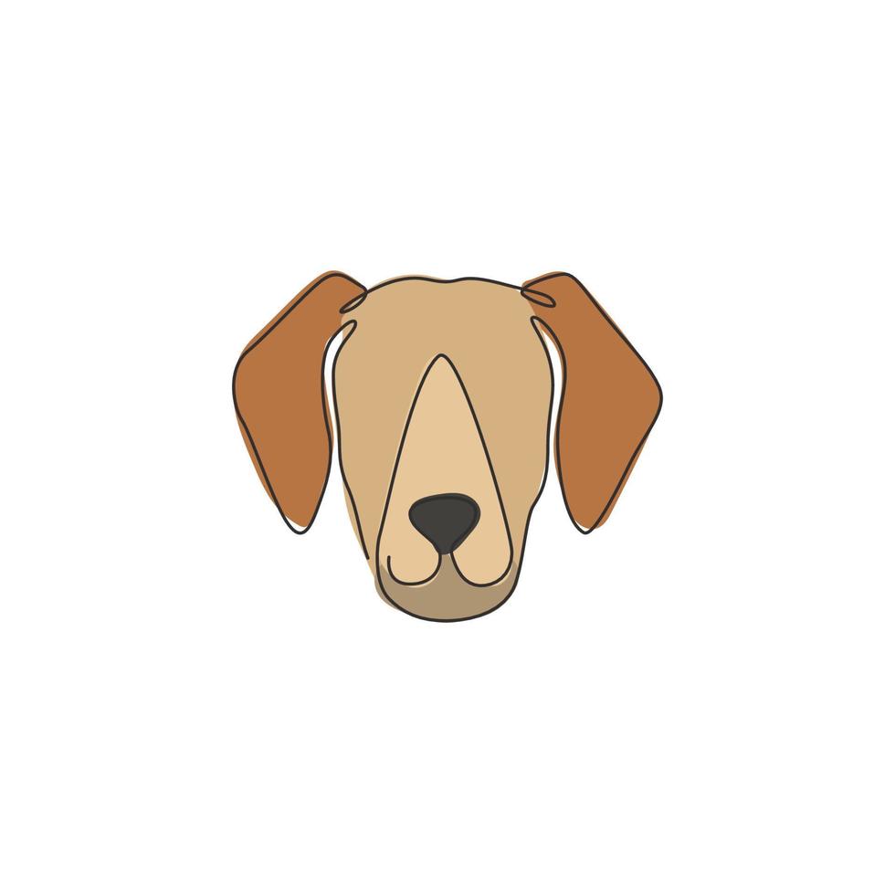 disegno a linea continua di una simpatica testa di cane labrador retriever per l'identità del logo. cane di razza mascotte concetto per pedigree amichevole icona dell'animale domestico. illustrazione vettoriale di design moderno a una linea di disegno
