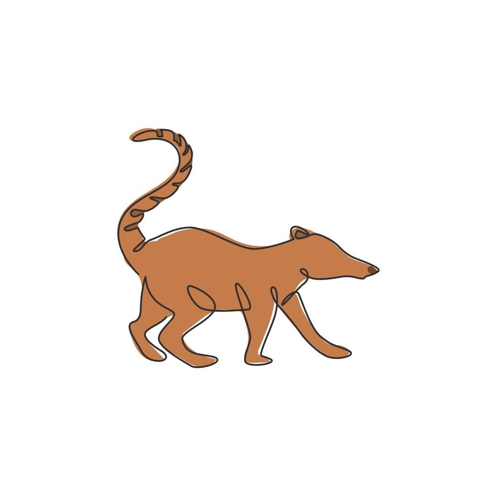 disegno a linea continua di adorabili coati per l'identità del logo aziendale. concetto di mascotte animale mammifero dalla coda ad anello per l'icona del parco nazionale. illustrazione grafica vettoriale moderna di disegno di una linea di disegno