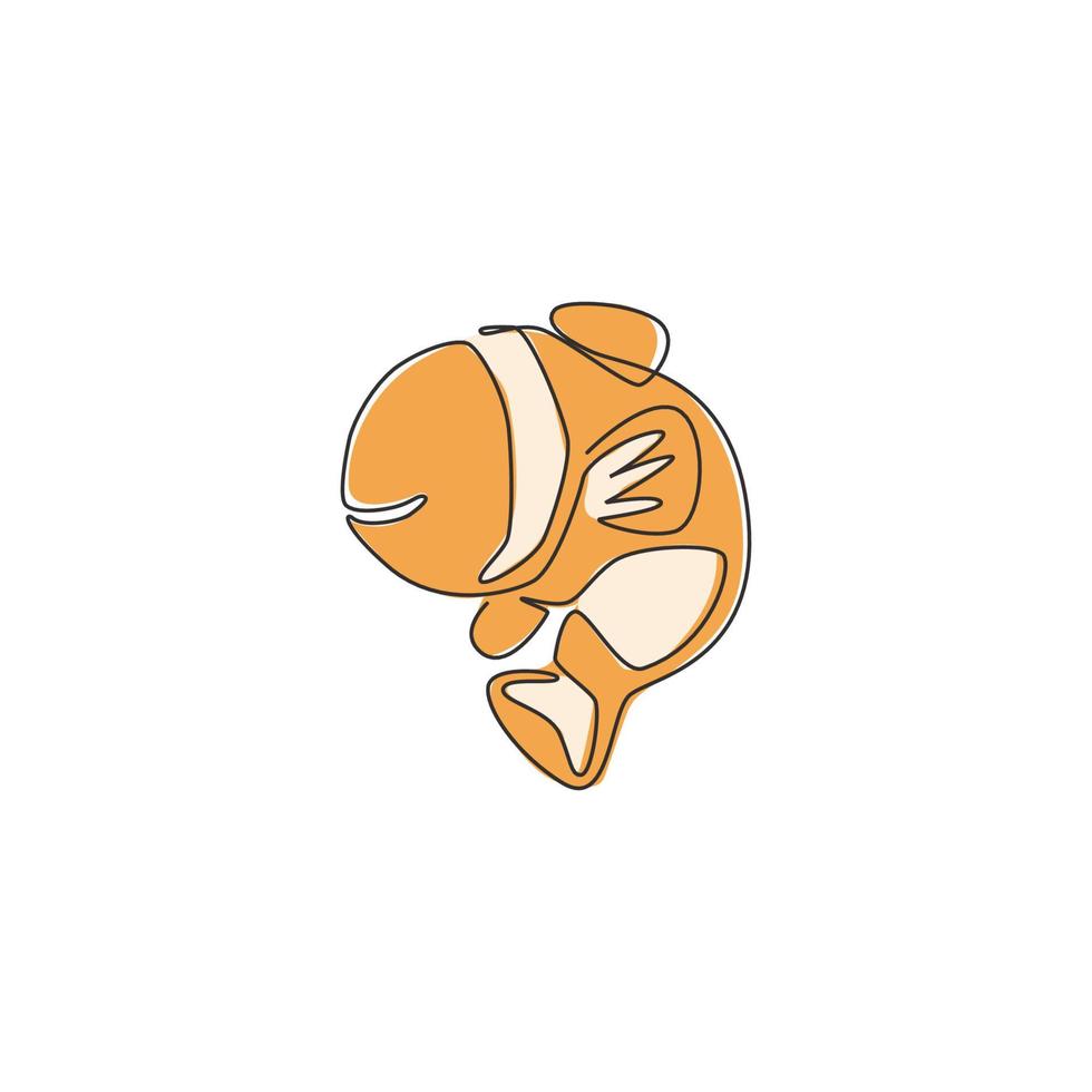 un disegno a tratteggio di un simpatico pesce pagliaccio per l'identità del logo acquatico. concetto di mascotte di pesce anemone spogliato per l'icona del mondo del mare. illustrazione vettoriale di disegno di disegno di linea continua moderna