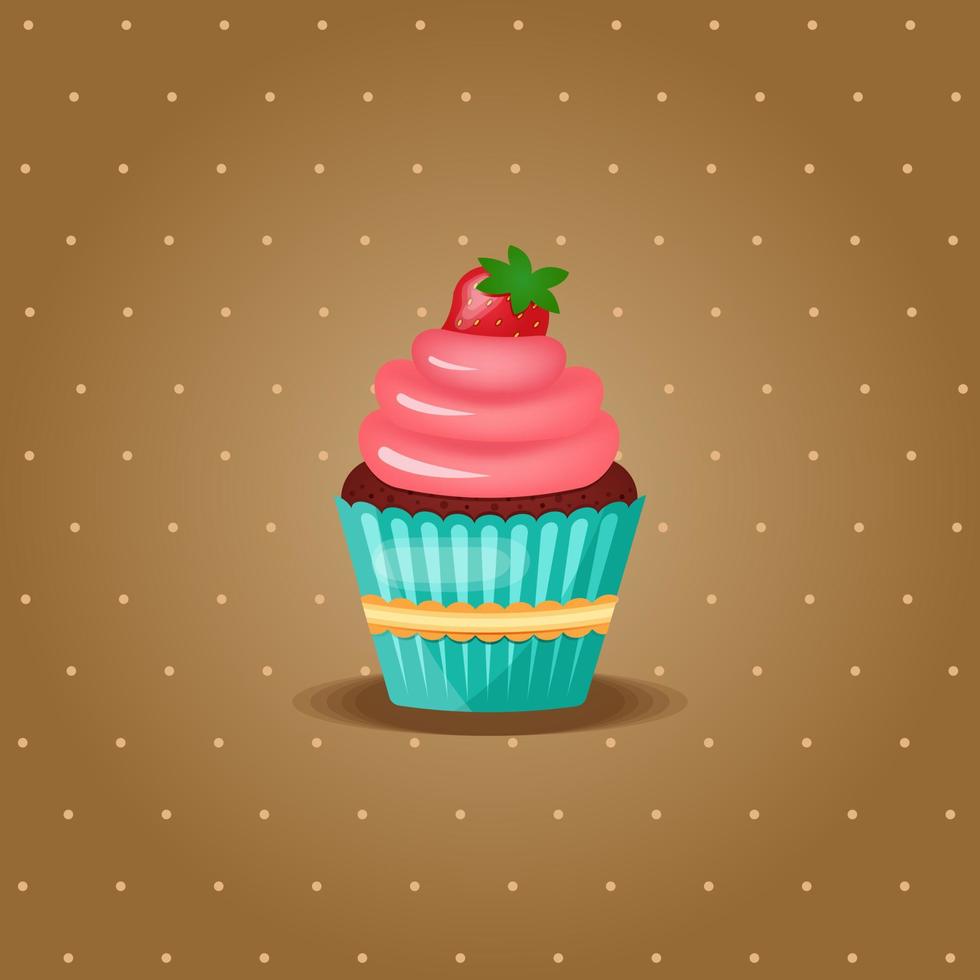 Vintage ▾ retrò Cupcake con crema e fragola. vettore