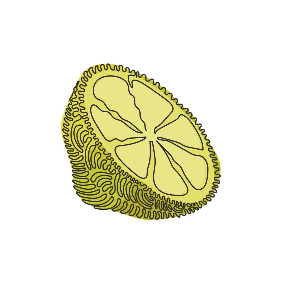 disegno continuo a una linea di limone biologico sano affettato per l'identità del logo del frutteto. concetto di frutta di scorza fresca per l'icona del giardino di frutta. stile ricciolo ricciolo. illustrazione vettoriale di disegno a linea singola