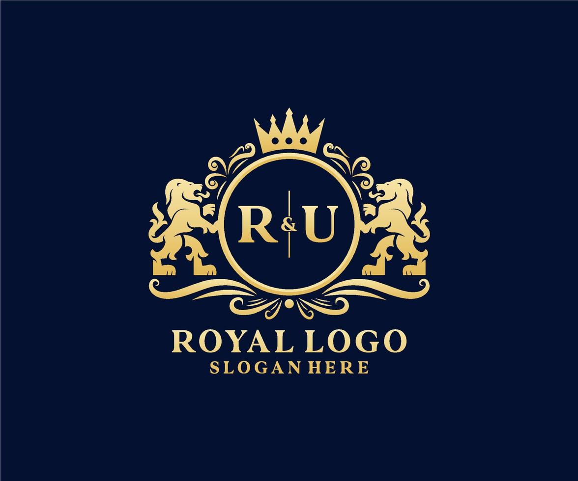 iniziale ru lettera Leone reale lusso logo modello nel vettore arte per ristorante, regalità, boutique, bar, Hotel, araldico, gioielleria, moda e altro vettore illustrazione.